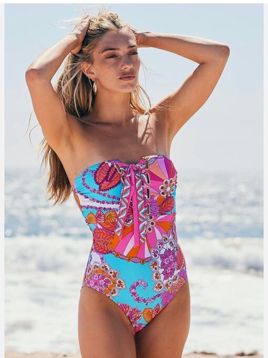 Trina Turk Other - Strapless One-Piece Swimsuit in Pink & Turquoise
